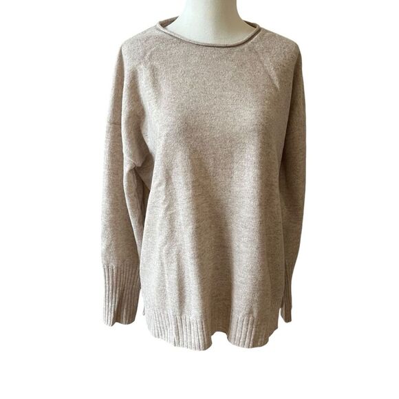 J MCLAUGHLIN 100% CASHMERE SWEATER PULLOVER CREWNECK MINIMALIST NEUTRAL M - Picture 3 of 13
